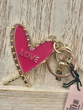 Pink Heart 'LOVE' Keychain Charm - Gold Accents